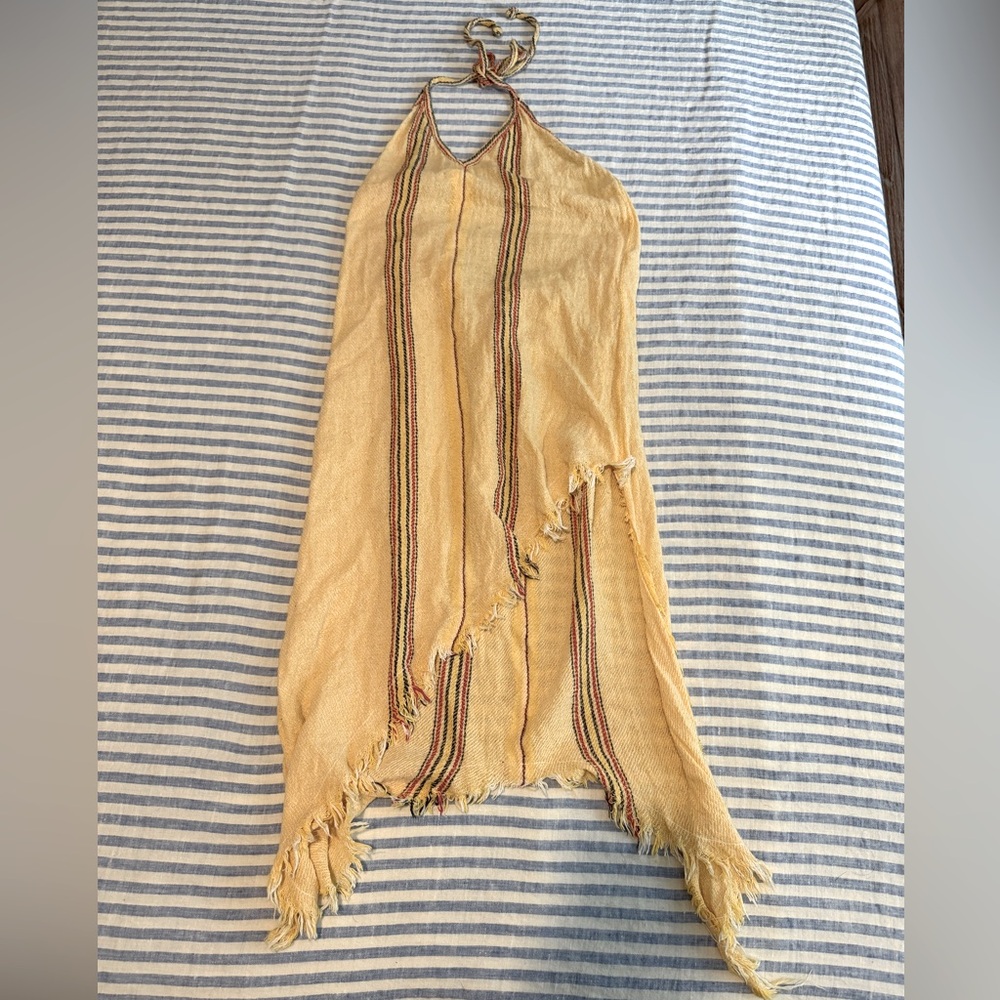 Jen’s Pirate Booty asymmetric halter dress, yellow stripe, M/L